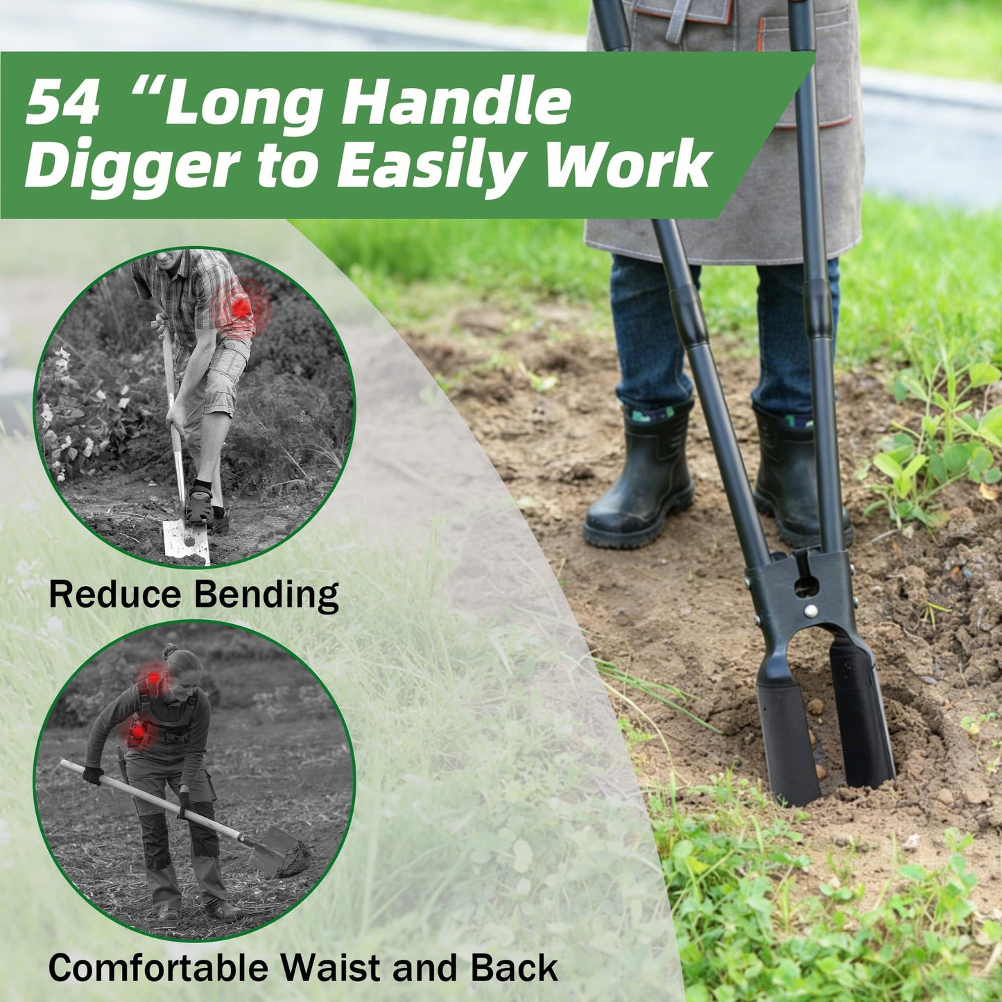 Post Hole Digger,54 Inch Heavy Duty Metal Hole Digger Tool for Digging,Grey Manual Tool for Transplant, Camping,Gardening.