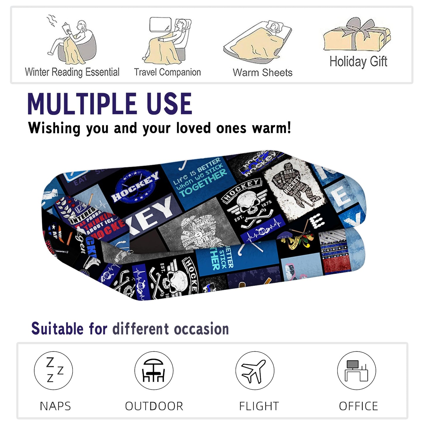 Hockey Blanket Hockey Gifts for Boys Kids Men Women Soft Cozy Fleece Throw Blanket for Couch Bed Sofa Xmas Decor Bedding 50'' x 60'' (Hockey Blanket 06)