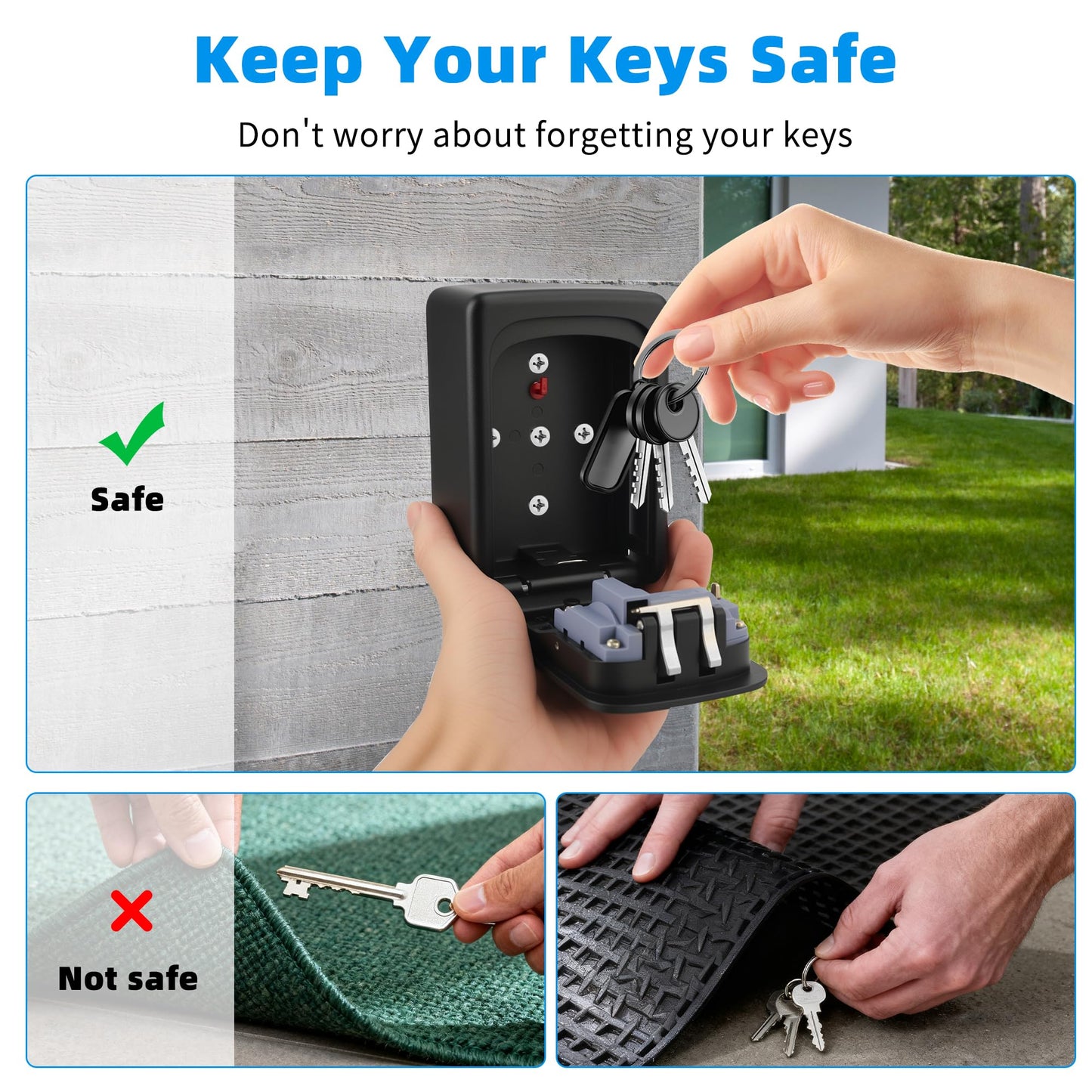 AMMIY Key Lock Box,Combination Lockbox Wall-Mounted Key Storage Box for Keys,Large Key Lock Box Resettable Combination Code Lockbox for Home, Office Realtors, Garage Spare Keys（BLACK)