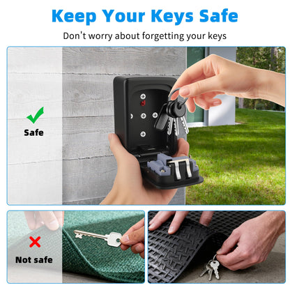 AMMIY Key Lock Box,Combination Lockbox Wall-Mounted Key Storage Box for Keys,Large Key Lock Box Resettable Combination Code Lockbox for Home, Office Realtors, Garage Spare Keys（BLACK)