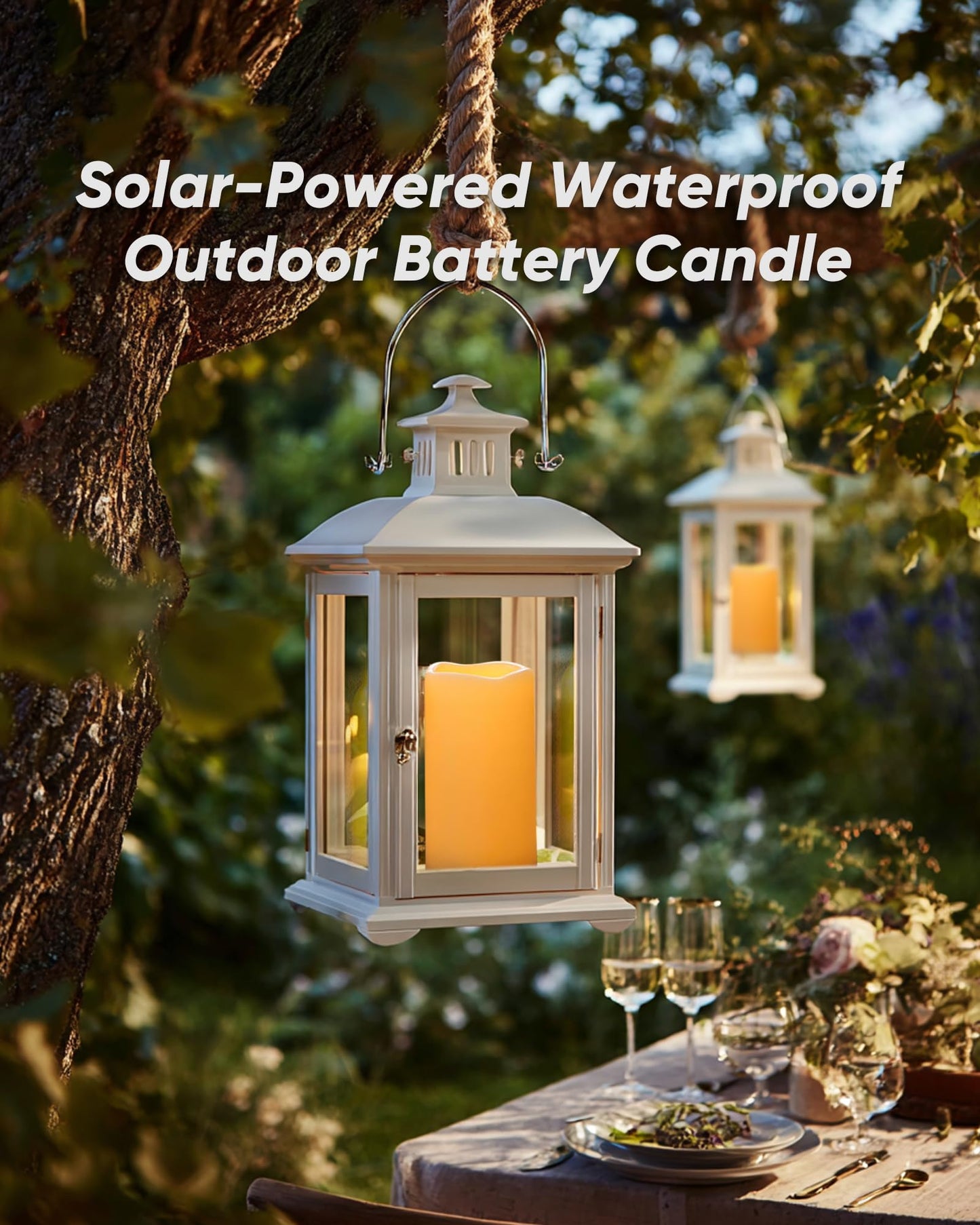 AMAGIC Solar Candles Outdoor Waterproof Rechargeable, Dusk to Dawn Light Sensor, Flameless Candle Lights for Lantern Garden Camping Patio Home Decor, Set of 2 3" x 6"