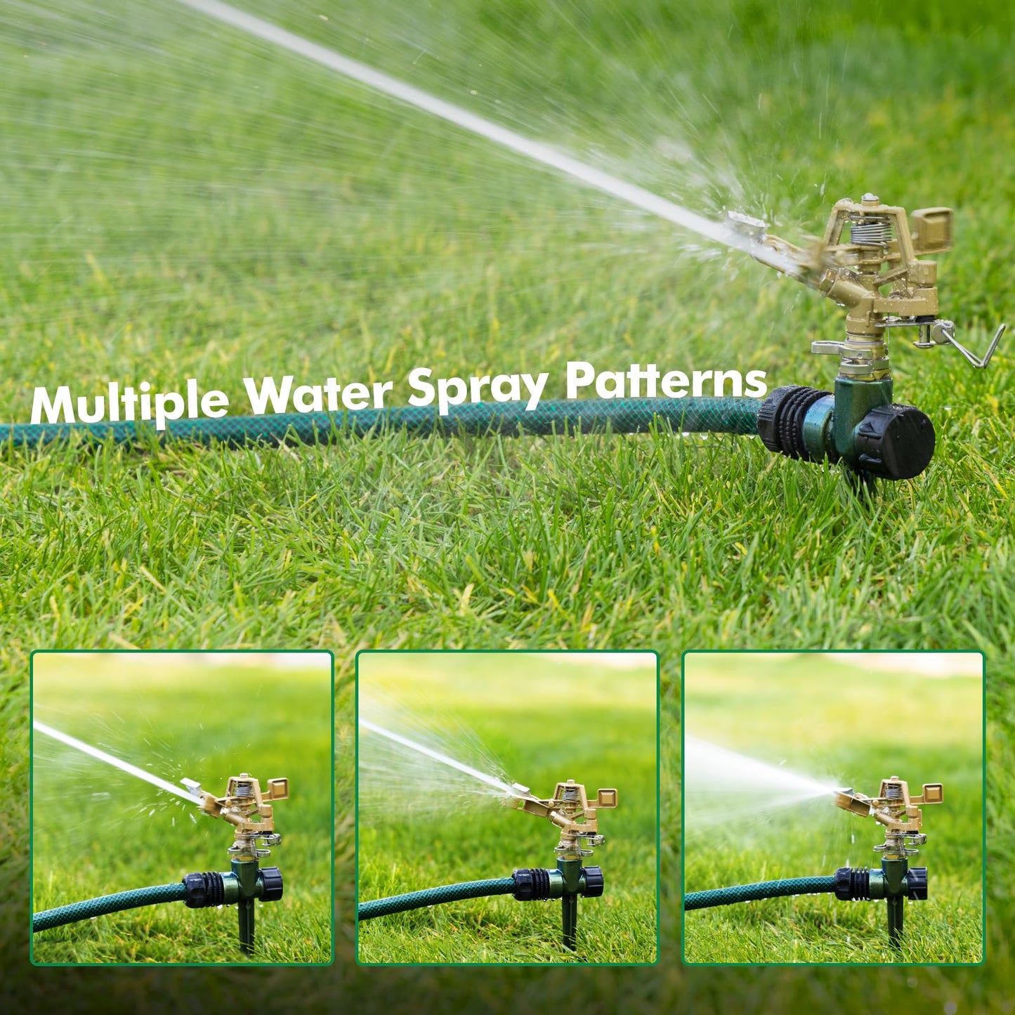 RESTMO Heavy Duty All-Metal Impact Sprinkler, Zinc Alloy Lawn Sprinkler Head on Sturdy Spike Base, 360° Adjustable Coverage Nozzle for Large Area Irrigation