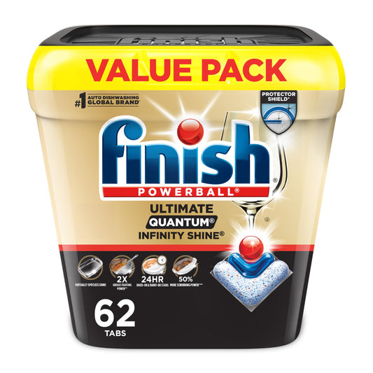 Finish® Ultimate Infinity Shine® Automatic Dishwasher Detergent, Fresh, 62 Tabs - Removes burnt-on stains & 24 h dried-on stains, no pre-rinse needed