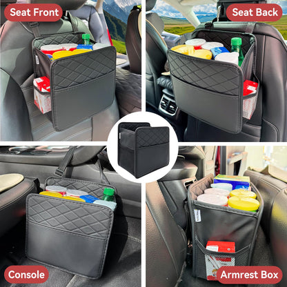 Witaxima Upgrade Car Seat Organizer Backseat with Storage Pockets Multipurpose Car Organizer Hanging Car Trash Bag Can Premium PU Leather Garbage Can 2.14 Gallon Black