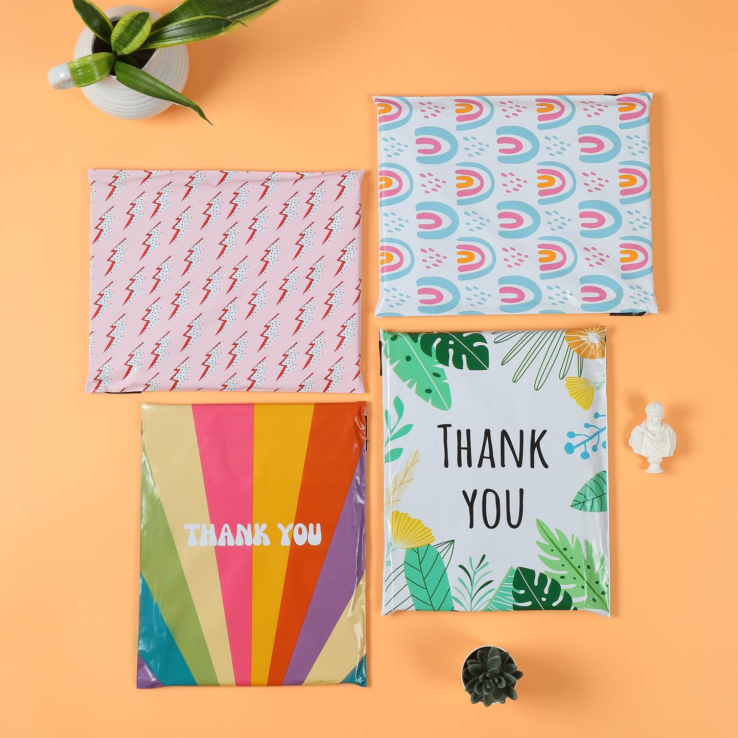 SHIPKEY 100 Pcs Green Leaf Poly Mailers, 25x33cm Thank-You Poly Mailers for Gift Wrapping, ReusableShipping Envelopes for Small Business (10x13inch