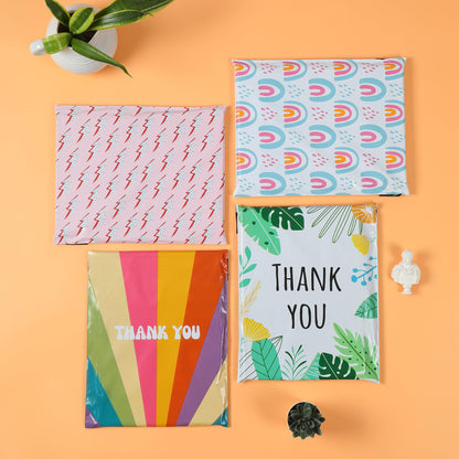 SHIPKEY 100 Pcs Green Leaf Poly Mailers, 25x33cm Thank-You Poly Mailers for Gift Wrapping, ReusableShipping Envelopes for Small Business (10x13inch