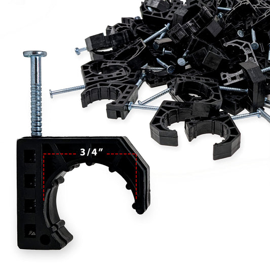 D.N. 100 Pieces Half Clamps J-Hook with Nail, J-Clamp for 3/4" Tubing Pipe Support J-Clips Tubing Fastener, Black Tube Talons (Contractors Bulk Pack of 100)
