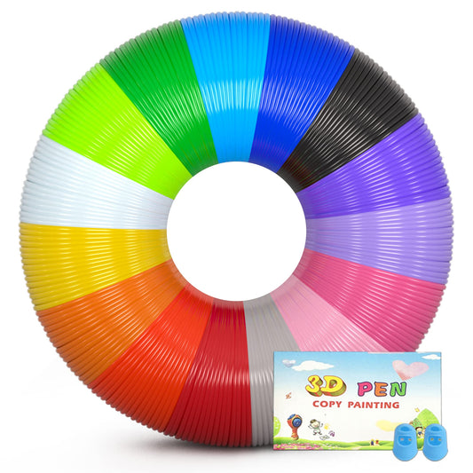 3D Pen Filament Refills 15 Colors, Each Color 16 Feet Total 240 Feet, 1.75 mm Pla Filament Comes with 2 Finger Caps & Copybook,3D Printing Pen Filament Refills Compatible with Mynt3d,scrib3d 3D Pen