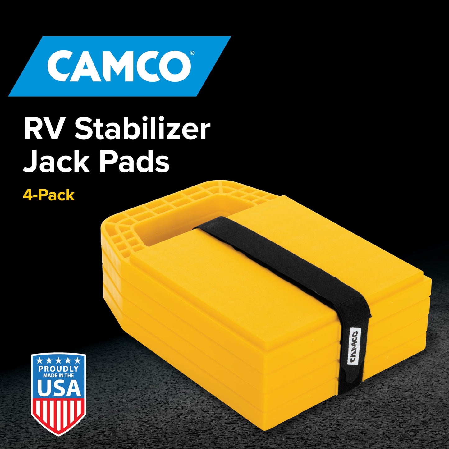Camco RV Stabilizing Jack Pads, Helps Prevent Jacks from Sinking, 6.5 Inch x 6.5 Inch Pad - 4 Pack (44595), Yellow