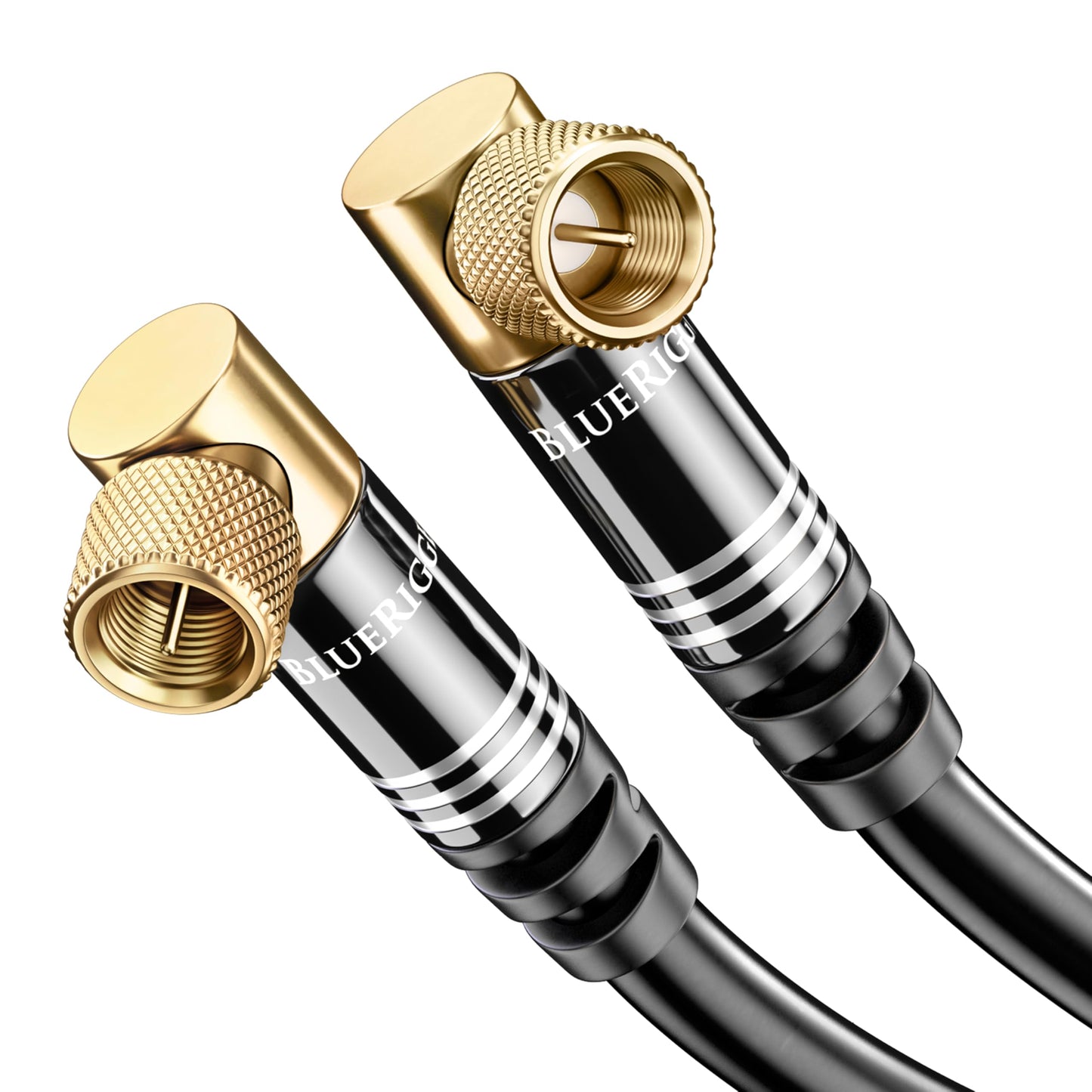 BlueRigger RG6 Coaxial Cable (15FT, 90° Angled to 90° Angled Connector Pin, Gold Plated, Triple Shielded) – Digital Audio Video Coax Cable Cord for HDTV, CATV, Modem, Satellite Receivers