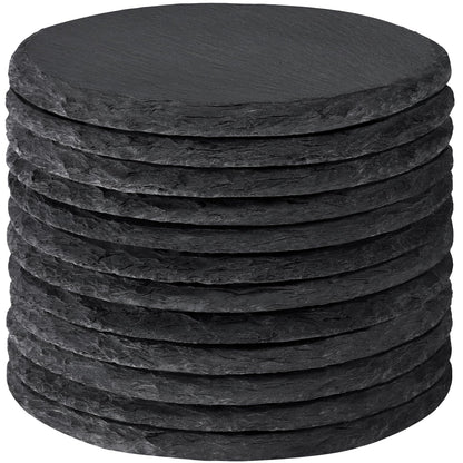 12 PCS Slate Coasters Bulk, MAPRIAL 4 Inch Black Coasters for Drinks, Laser Engraving Blanks Material, Round Stone Coasters for Laser Engraver, Project, Gifts, Bar, Home Decor