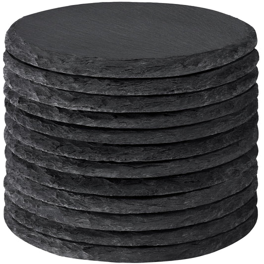 12 PCS Slate Coasters Bulk, MAPRIAL 4 Inch Black Coasters for Drinks, Laser Engraving Blanks Material, Round Stone Coasters for Laser Engraver, Project, Gifts, Bar, Home Decor