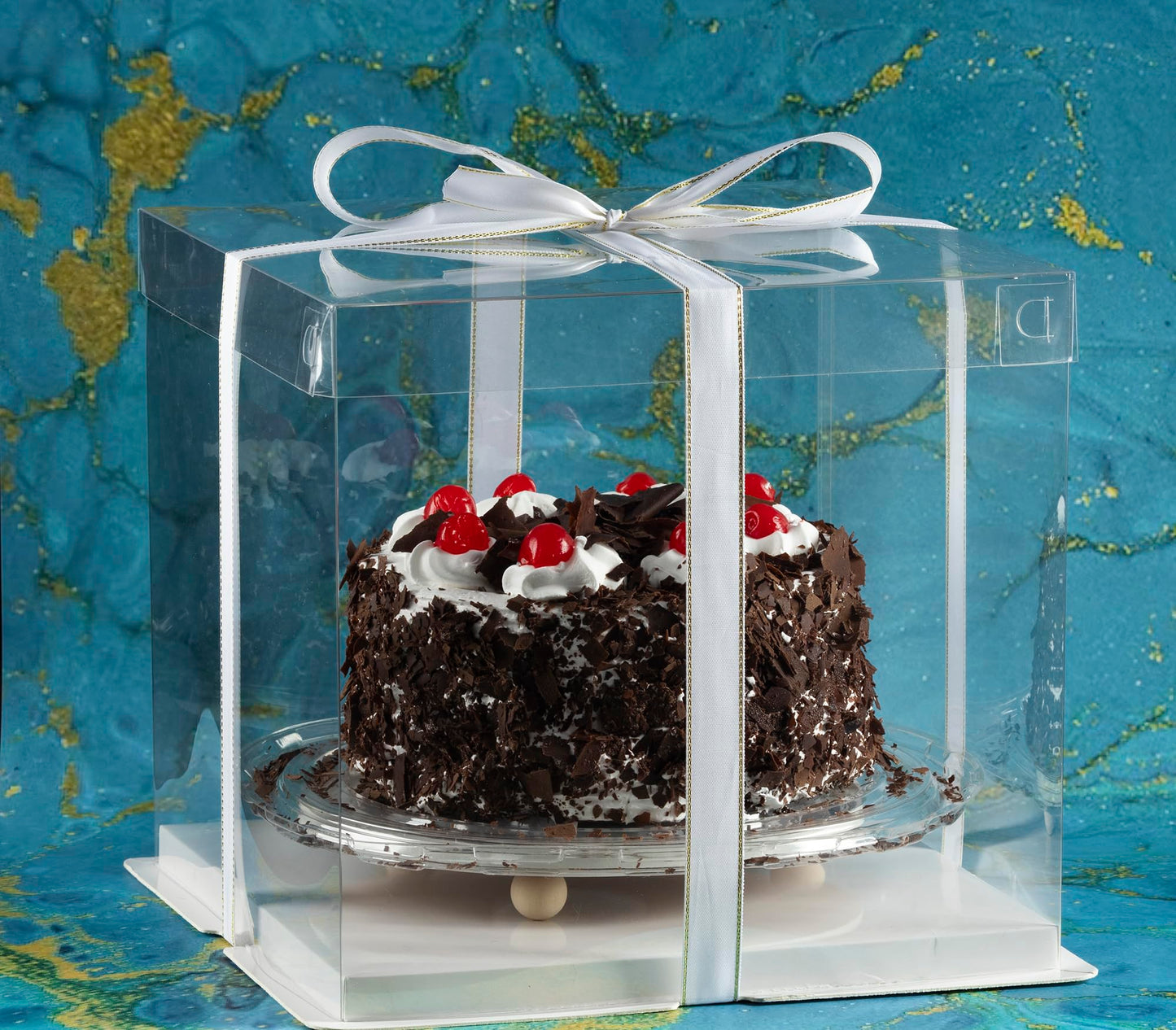Doppelia 2 Pack Cake/Gift PET Tall Clear Box - 10" X 10" X 9" Carrier With Lid & Ribbon, Transparent Display Container For Birthday, Wedding, Anniversary