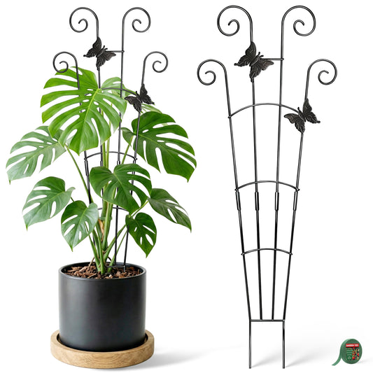 COVERTIFY Stackable Monstera Plant Support with Crafted Butterflies - 16"/32" Garden Plant Trellis for Climbing Plants Indoor Outdoor, Rustproof Metal Stakes for Pothos Monstera, Set of 2P