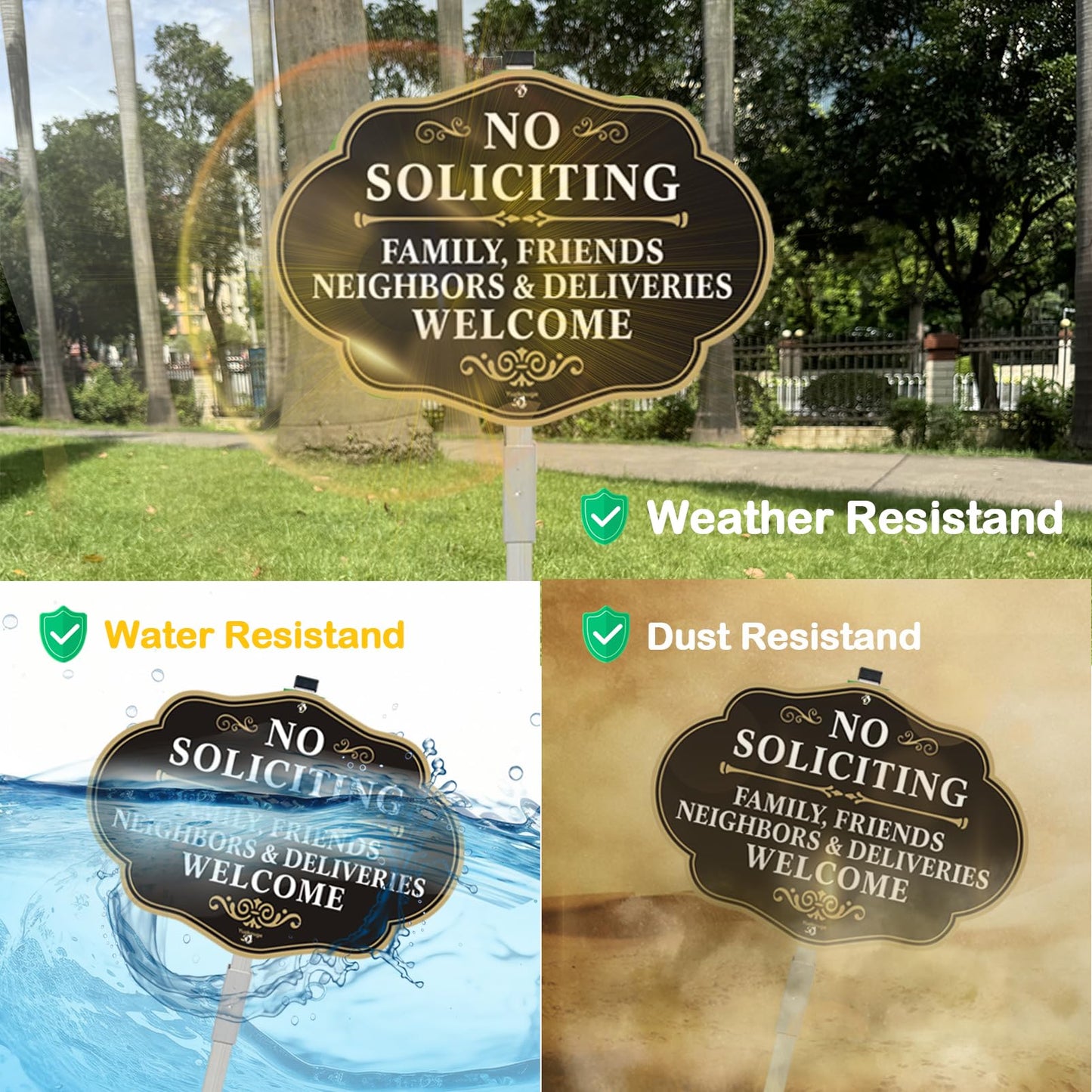 Yuzkuoge No Soliciting Sign With Stake Family Friends and Neighbors Welcome Front Door Signs - 2 Pack, 10 x 14 Inches Aluminum Sign with 2.3 Feet Stake(Detachable),