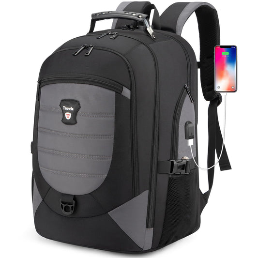 Tzowla Travel Laptop Backpack for Men Women,17.3"Computer Water Resistant Anti Theft TSA Friendly Backpacks with Lock and USB Charging Port,College Business Work Hiking Bookbag Daypack,Dark Grey