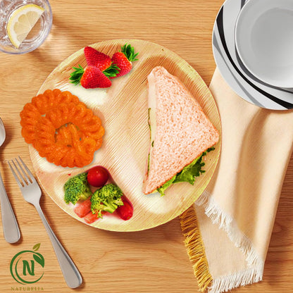Naturelia 100% Compostable 12-Inch Palm Leaf Disposable 4 Partition Plates- Elegant, 100% Biodegradable, Natural & Eco Friendly, Wedding, Party, Picnic & Event Partition Plates