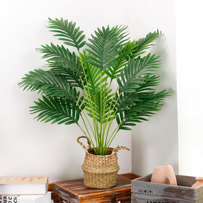 Der Rose Fake Palm Tree 28Inch Tall Fake Plant Potted Faux Areca Artificial Tree with Hand-Woven Baskets with Handles for Indoor Outdoor Home Office Bedroom Porch Balcony Boho Decor