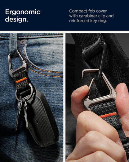 Spigen Rugged Armor Key Fob Cover with Carabiner & Keychain Designed for Ford F150, Explorer, Expedition, Maverick, Escape, Bronco, Mustang, Fuision, Lincoln 3/4/5 Button Smart Key Fobs