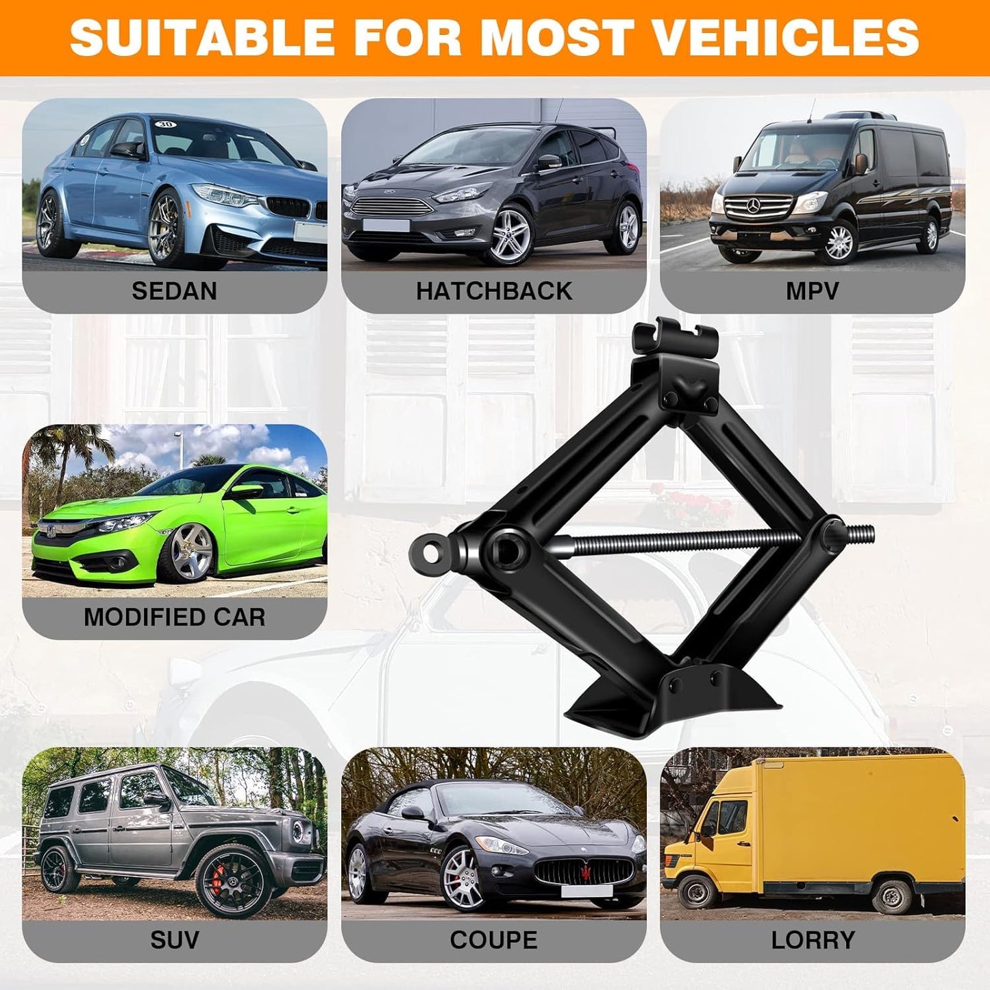 Scissor Jack, Compact Car Jack Kit 2 Ton/4409 LBS, 105 to 385mm Lifting Range Car Lift Jack, Portable Tire Change Kit for Cars/SUV