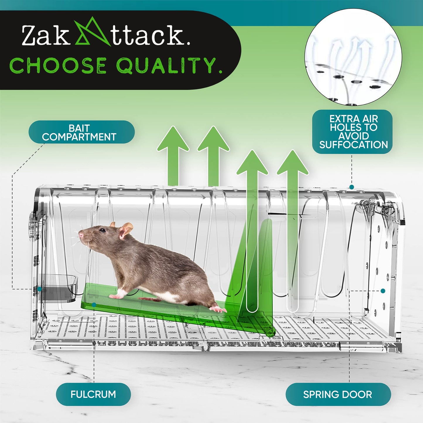Zakattack, Premium Humane Mouse Trap, Mouse Traps Indoor for Home, Safe for Kids and Pets, Catch and Release, Reusable, for Small Mice and Rodents (4 Pack)