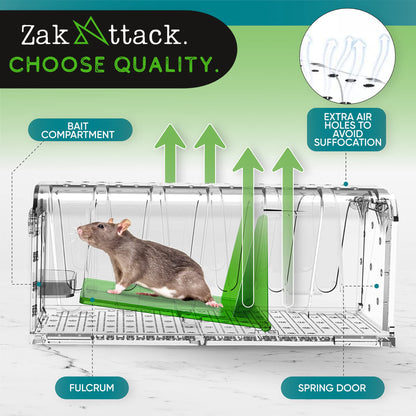 Zakattack, Premium Humane Mouse Trap, Mouse Traps Indoor for Home, Safe for Kids and Pets, Catch and Release, Reusable, for Small Mice and Rodents (4 Pack)