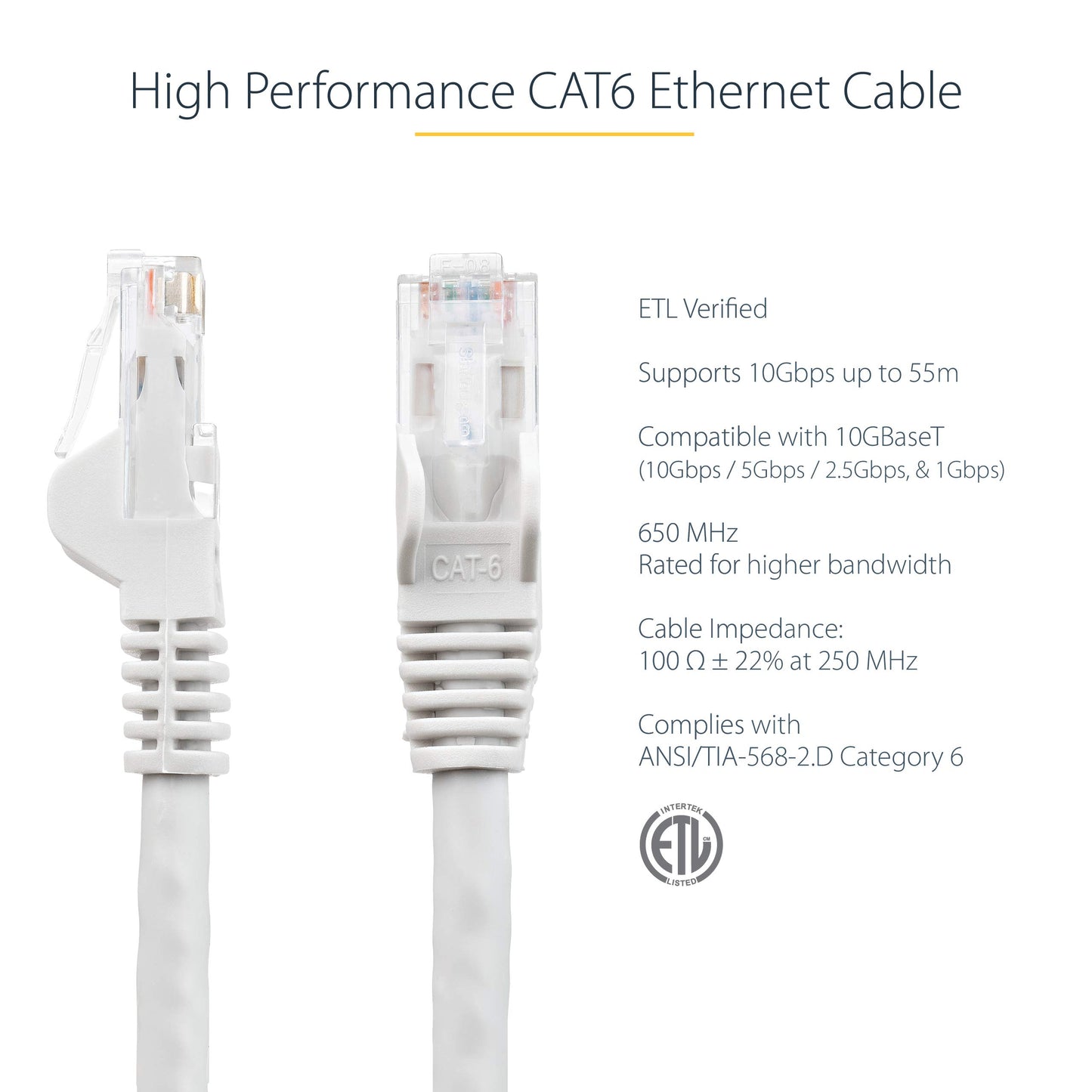 StarTech.com N6PATCH50WH Gigabit Snagless RJ45 UTP Cat6 Patch Cable, 50-Feet (White)