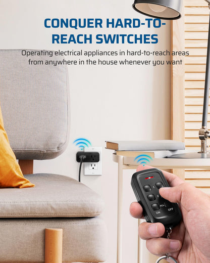 DEWENWILS Indoor Remote Control Outlet, 2 Independent Control & Dual-Controlled, 15A/1875W Remote Light Switch, 100FT Range, Remote Outlet Switch for Lamp, Christmas Light, Black