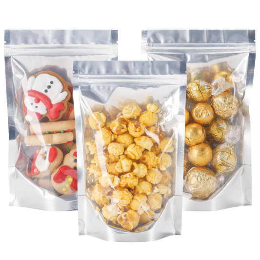 100 PACK Mylar Bags for Food Storage and Resealable Bags for Small Business Packaging Supplies Great for Party Favor Food Storage Bags (Silver,5x8Inches)