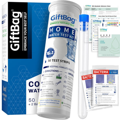 17 in 1 Complete Drinking Water Testing Kit - 50 Strips + 2 Bacteria Tests - Tap and Well Water Test Kit, Easy to Test and Read for Hardness, Lead, Iron, Fluoride, pH, Copper, Bacteria and More