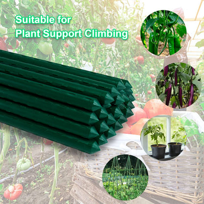 Jollybower 25pcs Steel Plant Stakes 3 Feet, Plastic Coated Metal Garden Stakes Supports Climbing for Tomato, Bean, Flowers, Tree Potted