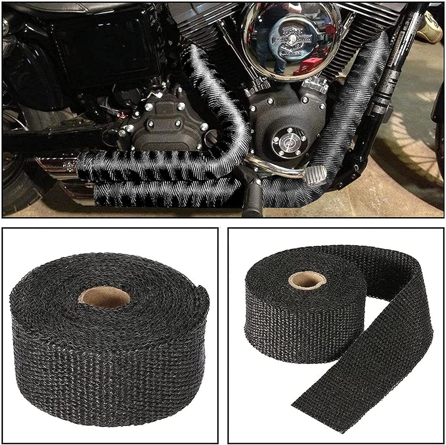 Exhaust Heat Wrap, Foneso 2"x 50' Black Exhaust Header Wrap Tape Insulation Wraps, Fiberglass Heat Shield Tape with 12pcs Self-locking Stainless Steel Zip Ties for Cars Motorcycles Truck