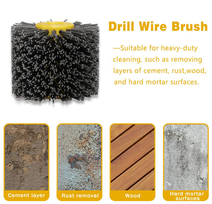 Shineboc Abrasive Nylon Wire Drawing Brushes, 120 Grit 120x100mm Wheel Drum Burnishing Tool Polishing Brush Wooden Wheels for Wood Furniture Working Surface Conditioning Tool (120 Grit)