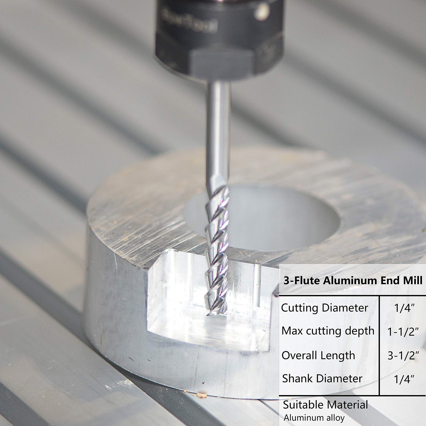 SpeTool 1/4 Shank Carbide End Mill for Aluminum Cut (3 Flutes, 3.5 inch Long) Non-Ferrous Metal Upcut CNC Spiral Router Bit