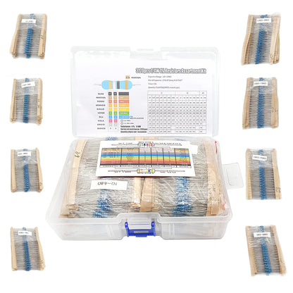 3120pcs 156 Values Metal Film Resistor Kit Minidodoca 1 Ohm-10M Ohm 1/4W 0.25 watt ±1% Tolerance Fixed Resistors Assortment Kit RoHS Compliant 100 1000 1k 10k 100k ohm Resistor Pack for DIY Projects