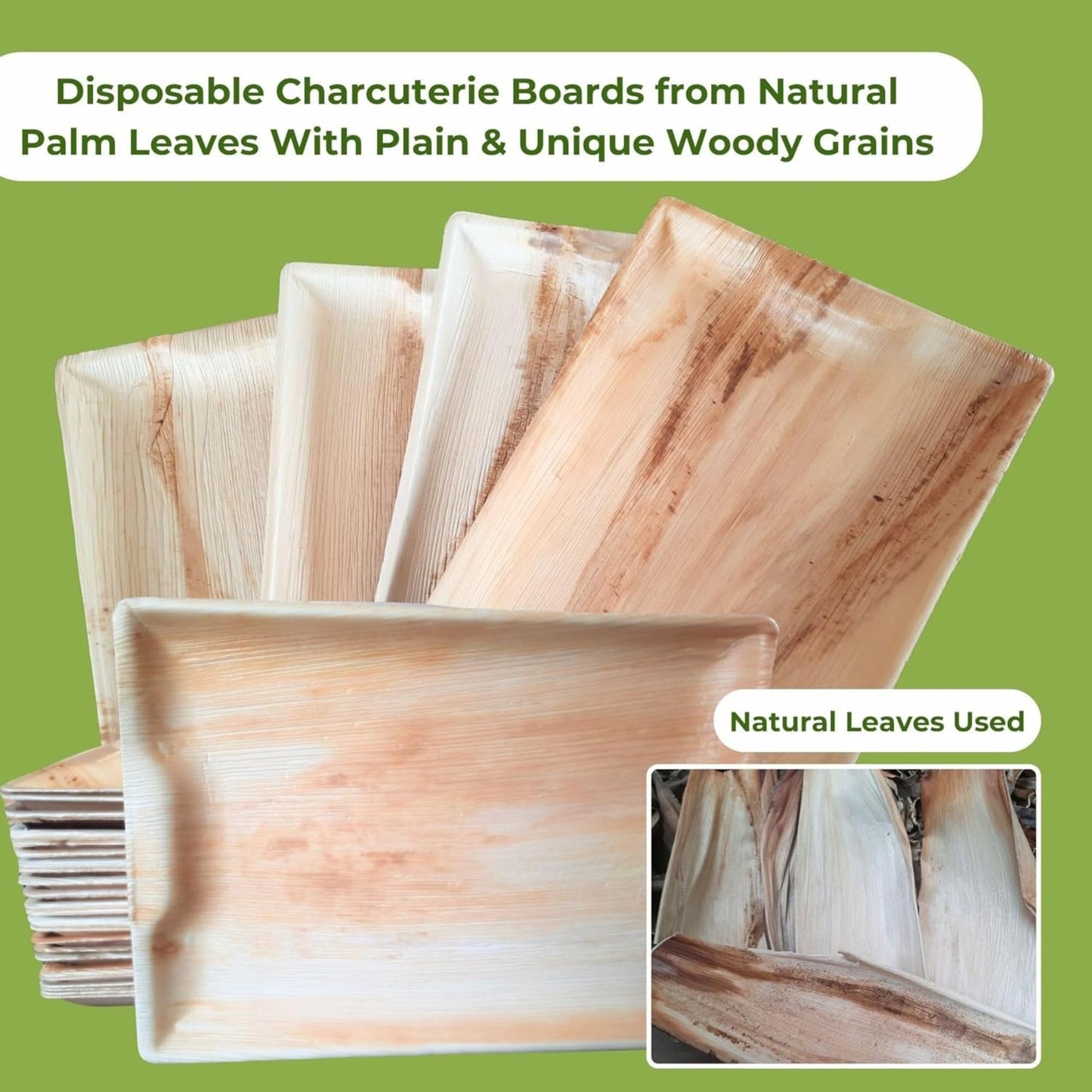 Dtocs Disposable Charcuterie Boards 14x10 Inch (10 Pcs) | Microwavable Disposable Serving Platters, Cheese Board, Party Trays, Serving Boards | Palm Leaf Trays for Catering, Grazing Table Supplies