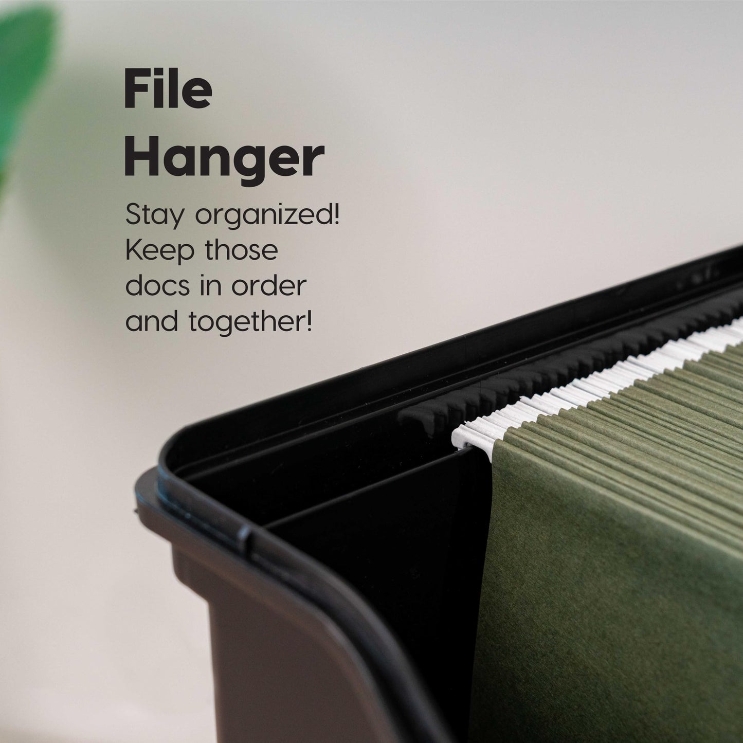 IRIS USA Portable File Box With Handle, Slim w/Organizer Lid, Plastic File Organizer Box for Letter Files, Hanging Filing Folder Organizer, Lockable, Secure Buckle, Black