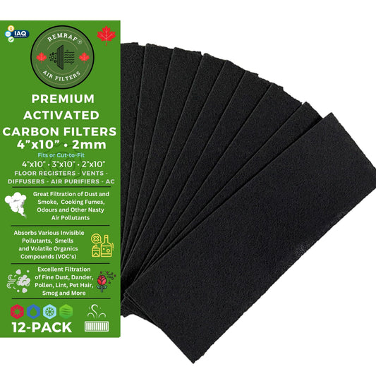 Air Vent Filters, 4"x10" Vent Filters, Activated Carbon Air Filters for Home, Floor Registers, Diffusers, Air Purifiers. Air Conditioner Filter, Fits 10"x4"-10"x3"-10"x2" Vents. 2mm 12-Pack