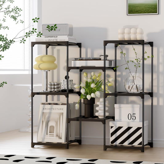 GcdPai Plant Stand Indoor Outdoor Plant Shelf Stand, 3 Tiers 8 Pots Large Potted Metal Flower Plant Rack for Multiple Plants, Hanging Tall Planter Holder for Patio Balcony Living Room Corner Porch