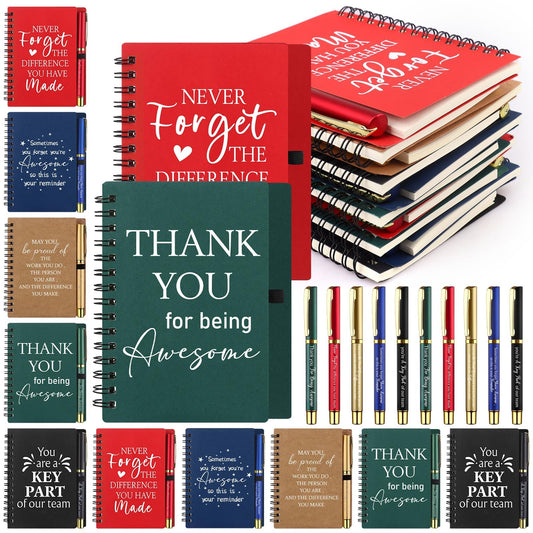 20 Pcs/10 Set Thank You Gifts Bulk Motivational Spiral Notebook and Inspirational Ballpoint Pen Employee Appreciation Journals Notepads Funny Ballpoint Pen Set for Office School Staff Coworker Teacher