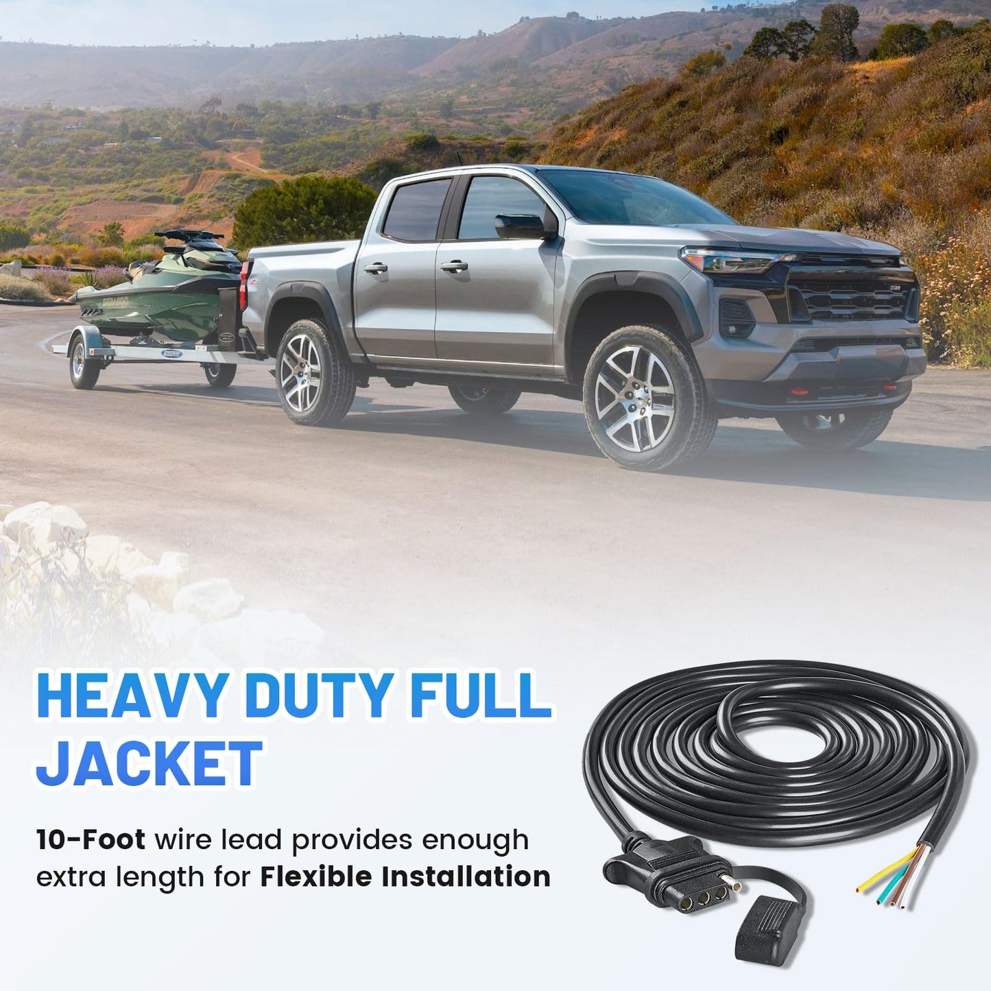 MECMO Vehicle-Side 4 Pin Trailer Wire Connector 10 Feet Heavy Duty 18AWG 4 Way Flat Female Trailer Wiring Harness Towing Replacement 4 Prong Trailer Light Plug Copper Jacket Cable Color-Coded 4-Wire