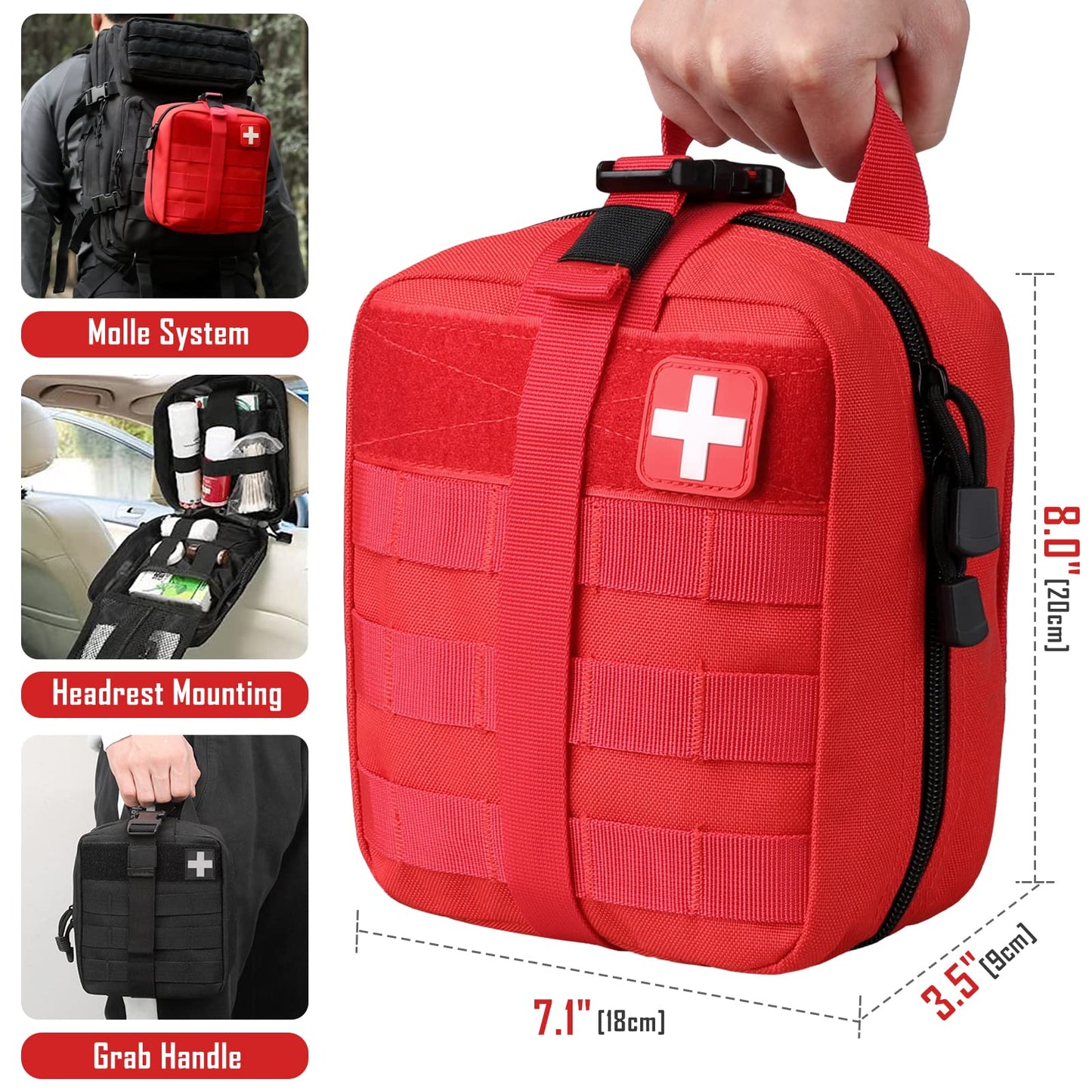 LIVANS Tactical First Aid Pouch, Molle EMT Pouches Rip-Away Military IFAK Medical Bag Outdoor Emergency Survival Kit Quick Release Design Include Red Cross Patch