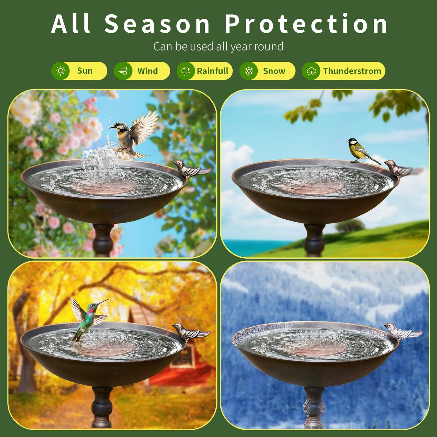 Bird Bath Copper Disk, 99.99% Pure Copper Bird Bath Cleaner, Triple-Point Support, All-Season Water Cleaber for Outdoor Bird Baths & Bowls (2 Pcs)