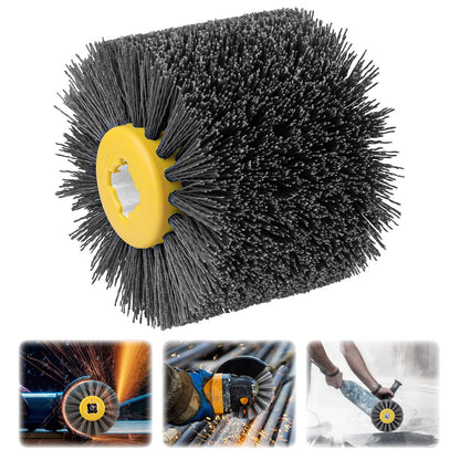 Shineboc Abrasive Nylon Wire Drawing Brushes, 120 Grit 120x100mm Wheel Drum Burnishing Tool Polishing Brush Wooden Wheels for Wood Furniture Working Surface Conditioning Tool (120 Grit)