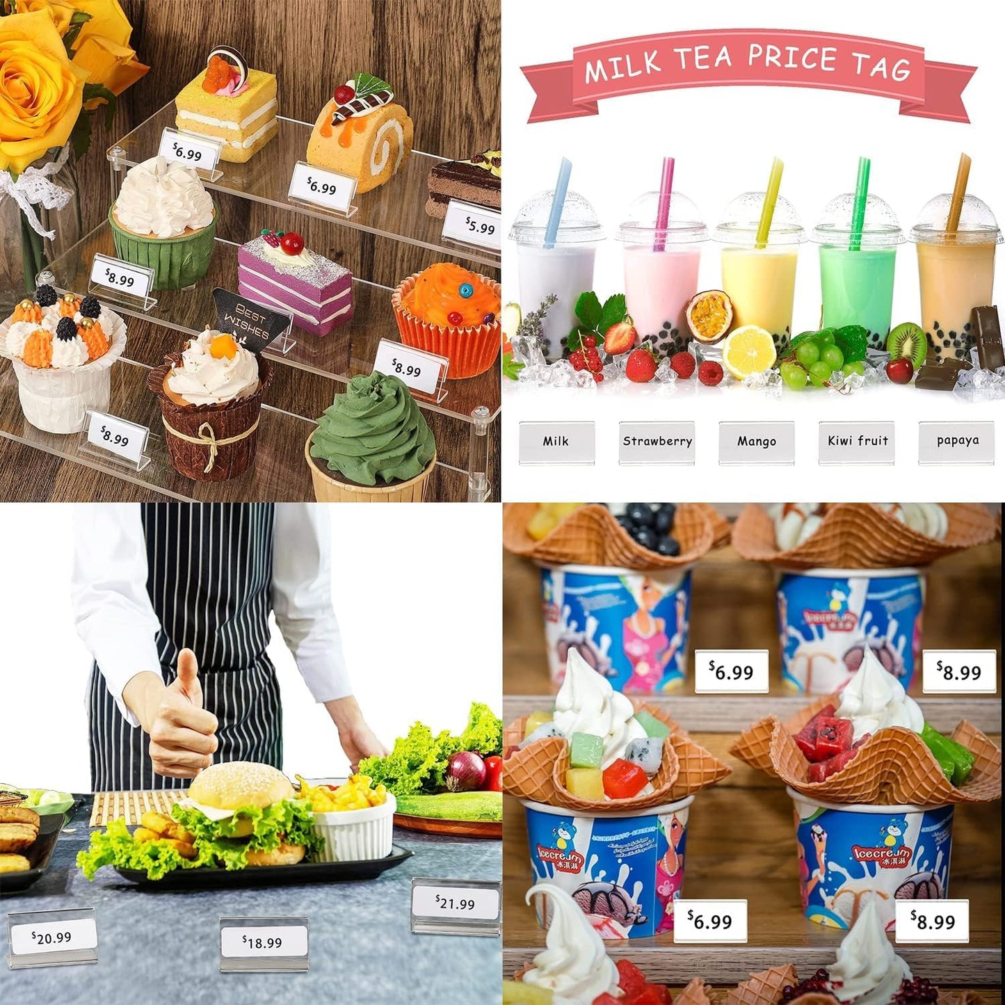 40Pcs Acrylic Sign Holder, Mini Sign Display Holder L Shape Sign Holders Price Name Card Price Card Tag Label Counter Top Stans(9cm x 6cm)