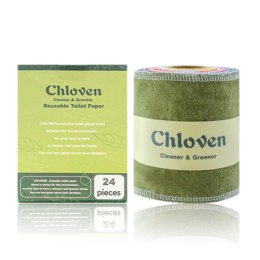 Chloven Reusable Toilet Paper - 24 Pack Eco Friendly, Sustainable Cloth Toilet Paper - Super Soft, Absorbent Reusable Paper Towels Washable Roll - Zero Waste Family Cloth Nonpaper Towels