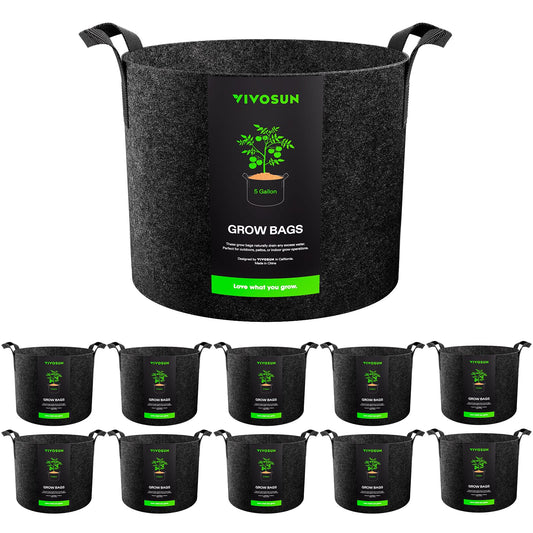 VIVOSUN 10-Pack 5 Gallon Grow Bags Heavy Duty 300G Thickened Nonwoven Plant Fabric Pots with Handles