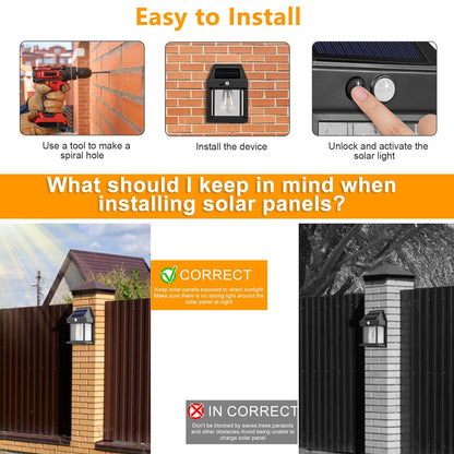 Joomer Solar Wall Lights Outdoor 4PACK, Dusk to Dawn Porch Lights Fixture, Waterproof Exterior Lighting with Clear Panel for Entryway Front Door, Solar Wall Lantern with 3 Modes & Motion Sensor
