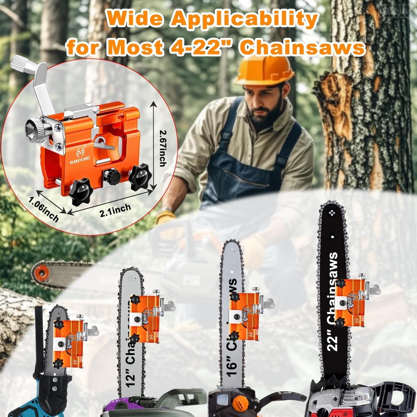 OMCCHK Chainsaw Sharpener Jig Kit with 3 High Hardness Titanium Plated Diamond Bits, Universal Portable Chainsaw Sharpening Tool, Manual Chainsaw Accessories for 4-22" Chain Saw