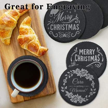 12 PCS Slate Coasters Bulk, MAPRIAL 4 Inch Black Coasters for Drinks, Laser Engraving Blanks Material, Round Stone Coasters for Laser Engraver, Project, Gifts, Bar, Home Decor